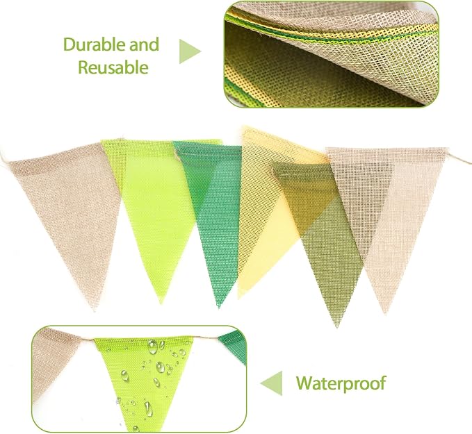 G2PLUS Pre-Strung Burlap Pennant Banners, 39Ft Sage Green Fabric Triangle Flag - Image 3