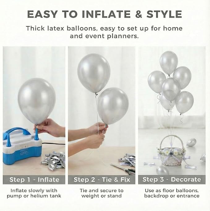 LOVESTOWN 110 PCS Silver Balloons, 12 Inch Bright Silver Latex Balloons | - Image 6