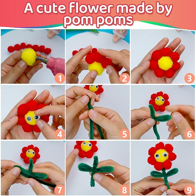 Iooleem Red Pom Poms, Pom Poms for Arts and Crafts, Pom Pom Balls, Craft Pom - Image 4