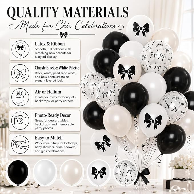 Black Bow Balloons 60PCS Printed Bow - Image 7