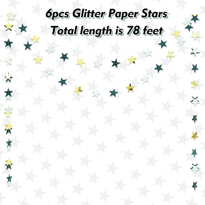 BEISHIDA 6Pcs Green and Gold Star Garland Decor Twinkle Paper Star Streamers - Image 2