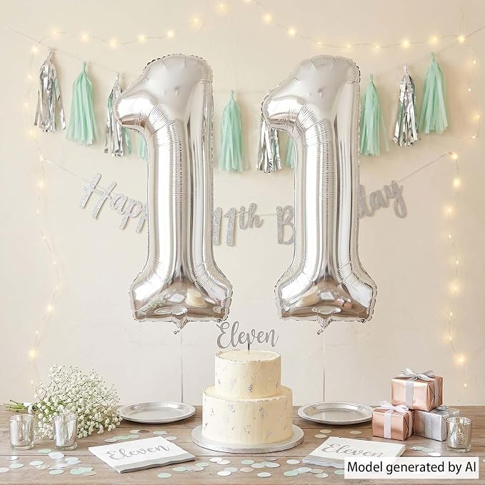 Silver Number 11 Balloon 40 Inch, Twin Glossy Foil - Image 6