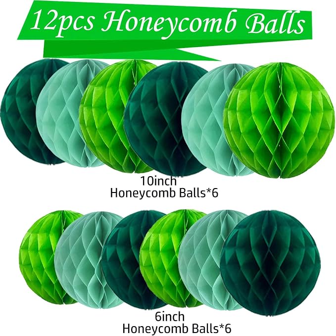 Green Paper Honeycomb Flower Balls-12 Pcs 6" 10" Tissue Pompoms They are - Image 2
