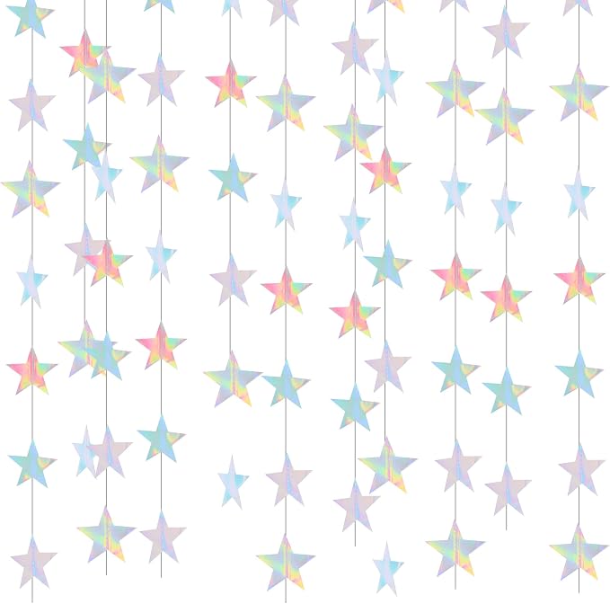 BEISHIDA Glitter Star Garland Iridescent Holographic Party Decor Twinkle Star by Beishida
