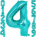 Teal Blue Number 4 Balloon, 40 Inch Big Large Foil Helium Number Balloons by AIQINHU
