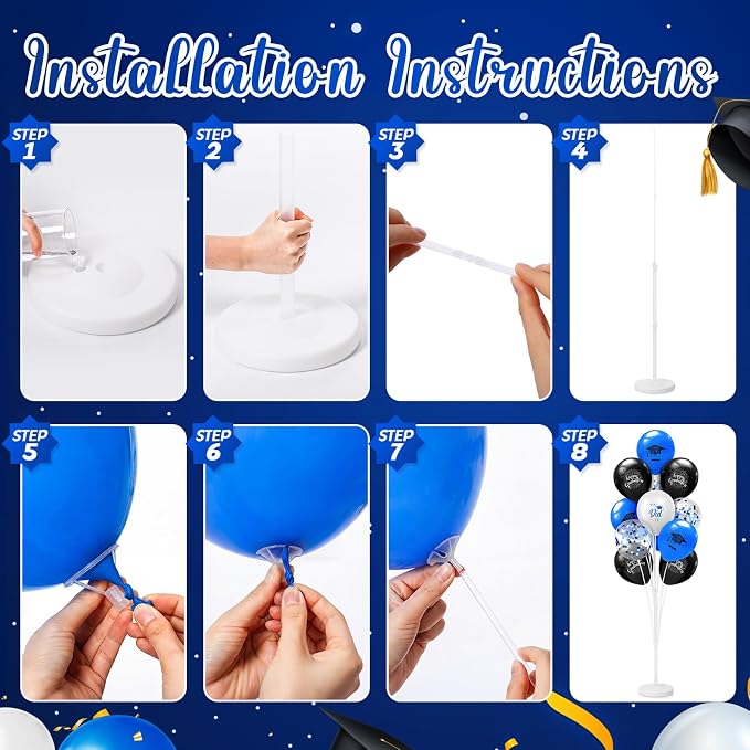 Kasyat 4 Set Blue and Black Graduation Balloons Stand High 53 Inch Class of - Image 4