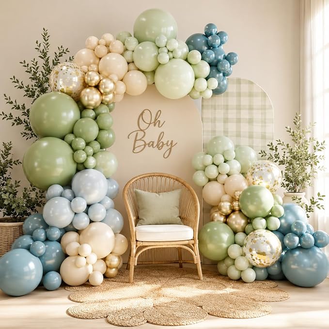 Jobkoo 122Pcs Dusty Blue Sage Green Balloon Garland Kit, Dino Green Slate Blue by Jobkoo