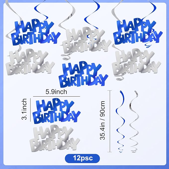BEISHIDA 12 Pcs Happy Birthday Hanging Swirl Decorations, Men Boys Birthday - Image 2