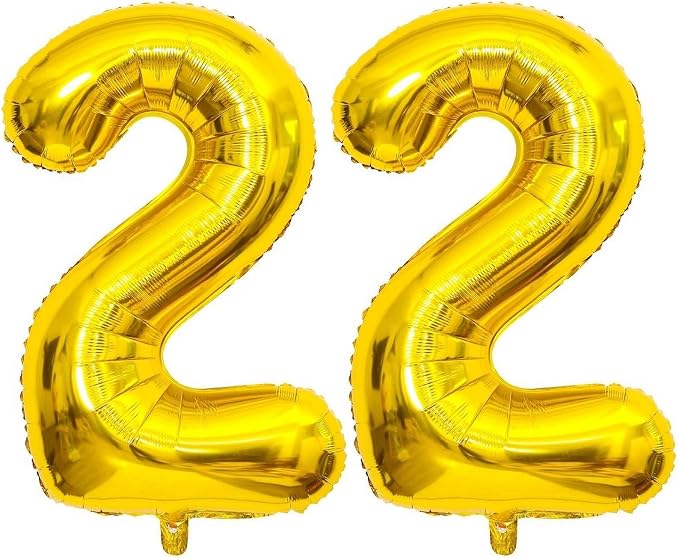 Gold 22 Number Balloons, 40 Inch Giant Number 22 Balloons Foil Mylar Helium by Lovoir