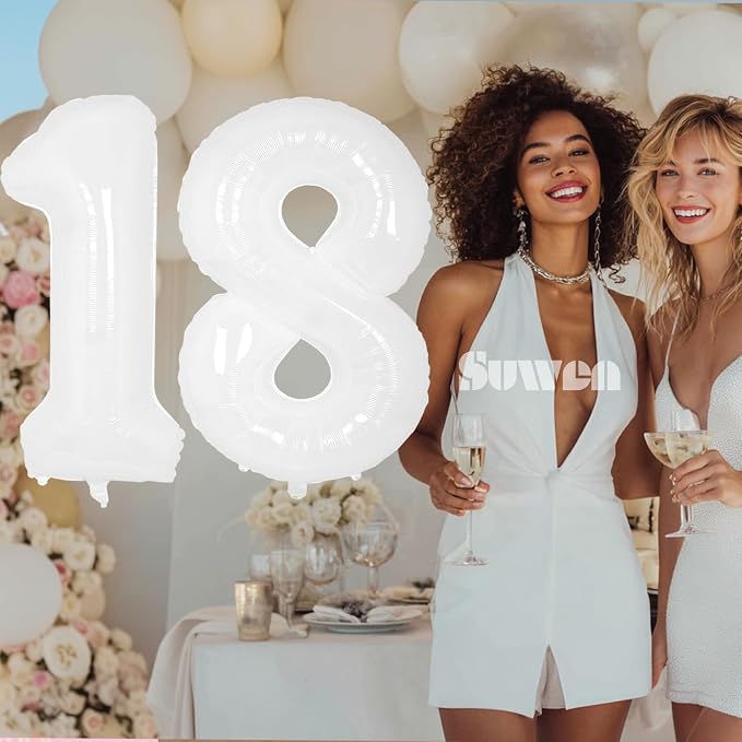 SUWEN 40 Inch White Large 18 Balloon Number Big Foil Helium Numbers 0-9 | Giant - Image 3