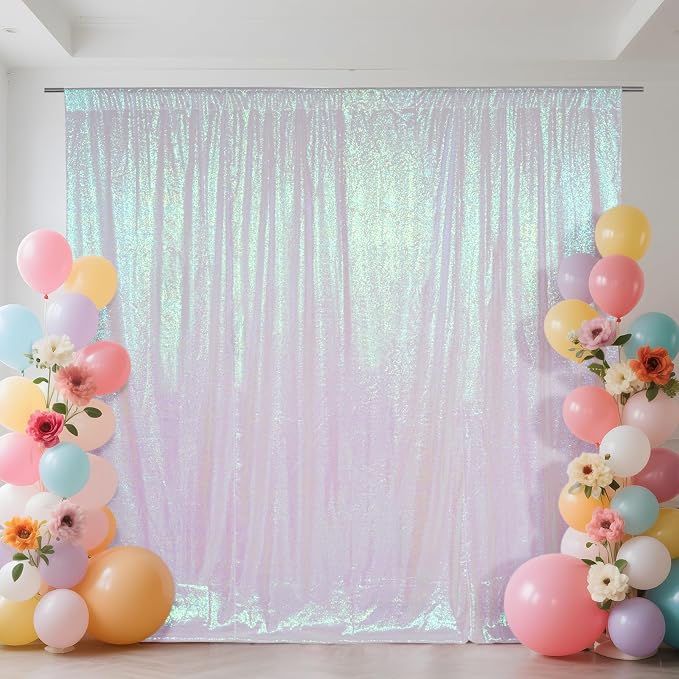 SquarePie 8x8ft Iridescent Sequin Backdrop, High Density Non-Transparent by SquarePie
