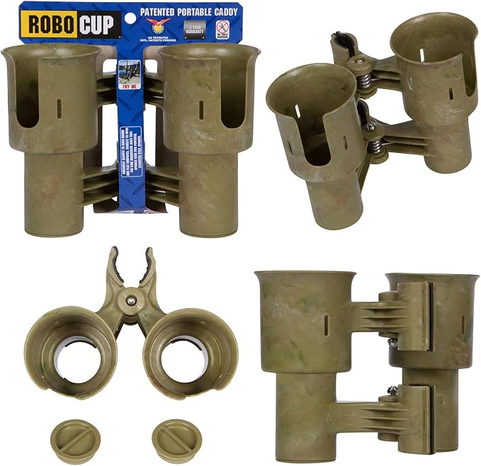Patented Boat Cup Holder, Clamp on Portable Storage Caddy Securely Holds 2 by RoboCup