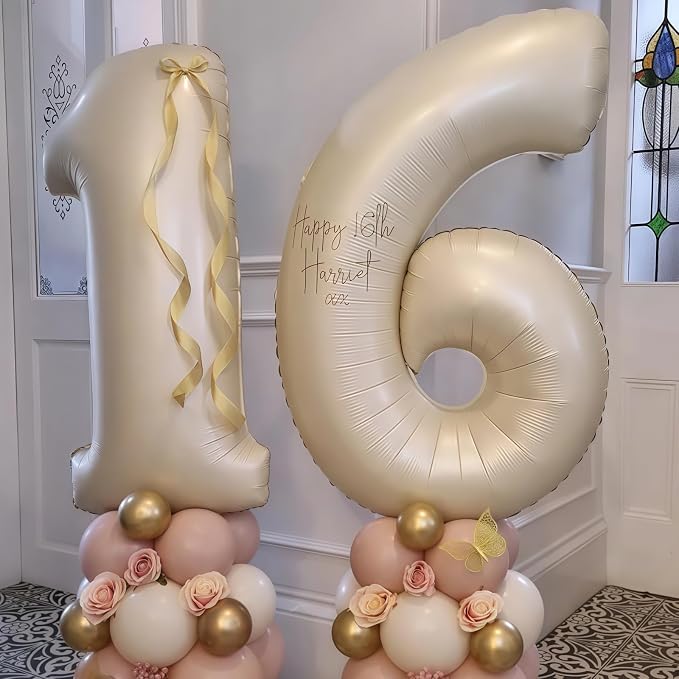 Cream Number 11 Balloons, 40 Inch 11 Balloons Giant Helium Foil Mylar Beige 11 - Image 6