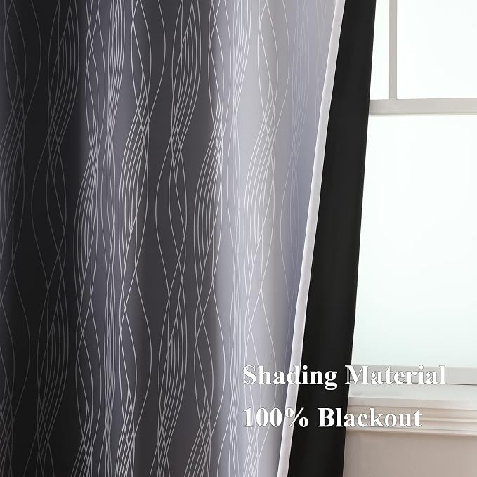 Black and Greyish White Blackout Curtains 45 Inch Length, Light Blocking - Image 5