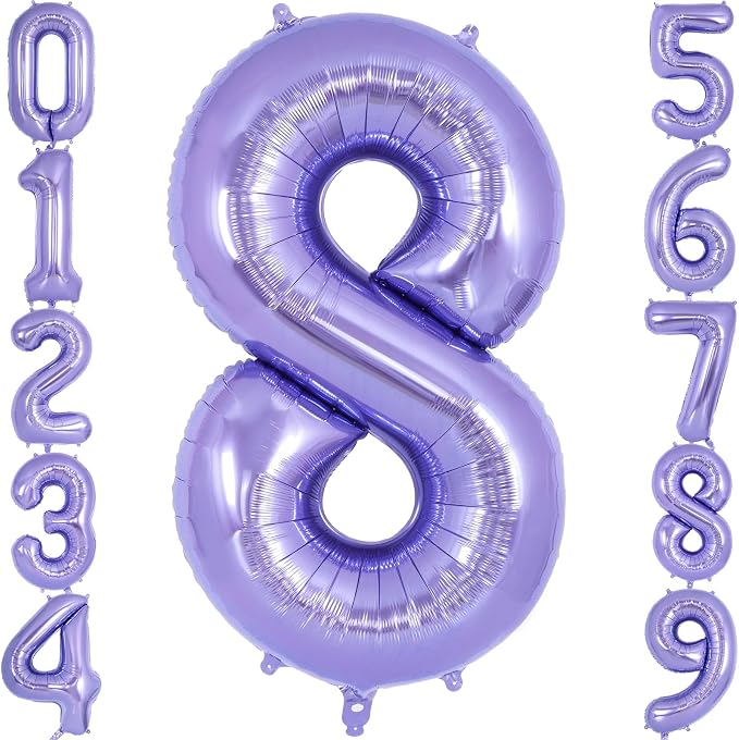 Purple Number 8 Balloon 40 Inch, Big Large Foil Helium Number Balloons by AIQINHU