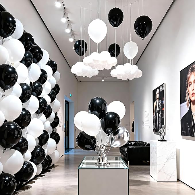 Black and White Balloons 100 Pack 12 Inch White Black Extra Thick Latex Party - Image 5
