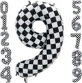 42 Inch Checkered Number Balloon 9, Large Foil Race Car Flag Birthday Party by Eoopoon
