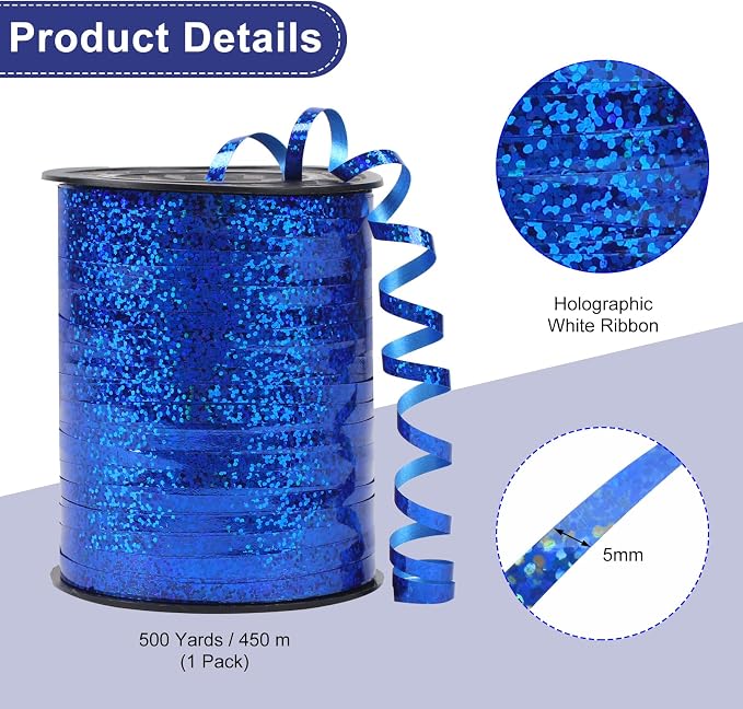 500 Yards Blue Ribbon ，Metallic Shiny Curling Ribbon use - Image 2