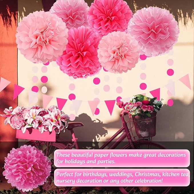 Qimoo 20pcs Rose Paper Pom Poms Decorations - Image 4