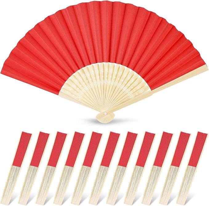 JOHOUSE 12 PCS Red Paper Folding Hand Fans, 8.3 Inch Foldable Handheld | Fans by JOHOUSE