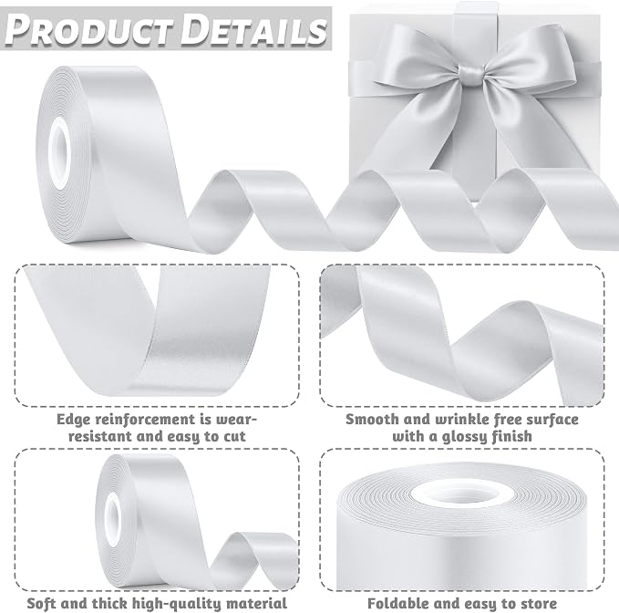 1 1/2In 30Yards Silver Ribbon for Gift Wrapping Christmas Tree Decorations | - Image 3