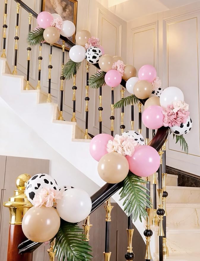 Cow Print Balloons, Pastel Pink, Nude & White Latex Balloon - Image 3