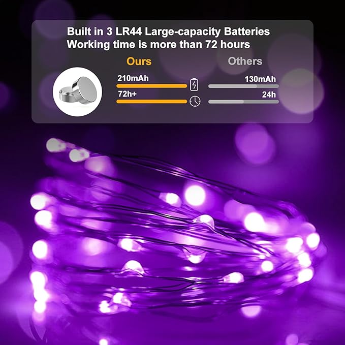 pozzolanas 24 Pack Purple Battery Operated String Lights - 7ft Waterproof Fairy Lights with 20 LEDs for Home, Mason Jar, Party, Wedding, Halloween, Christmas Decorations