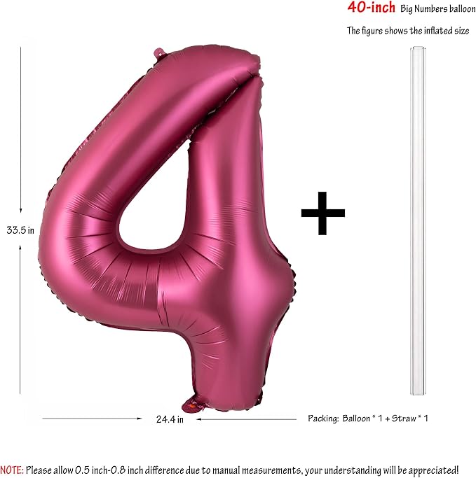 Number 4 Balloons 40 Inch Wine Red Burgundy Foil Number Balloon 4 | Wine Red - Image 2