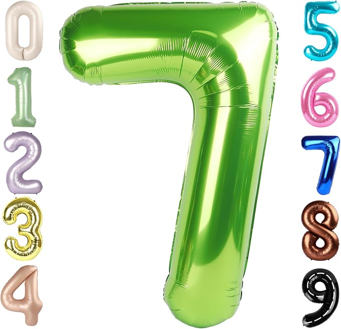 7 Balloon Numbers, 40In Green Balloons by Mluchee