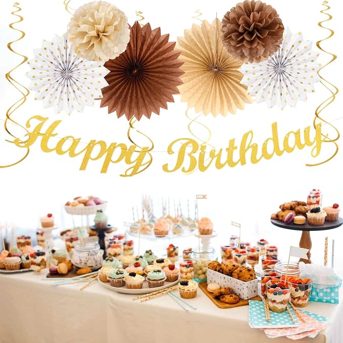White-Brown Champagne-Gold Boho Birthday Party-Decorations - Image 5