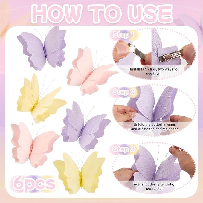 SUNBEAUTY Butterfly Party Decorations Hanging Butterfly Decorations 6Pcs Crepe - Image 4