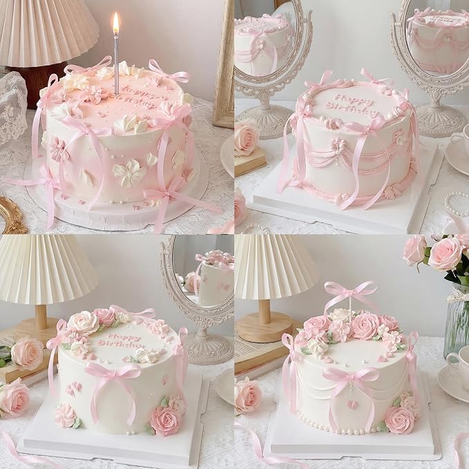 30 Pack Bow Cake Toppers Pink Ribbon Bows - Image 2