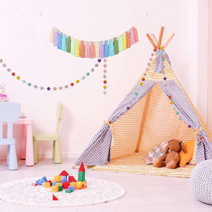 2pcs Boho Tassel Garland, Pom Pom Tassel, 6.5 Feet Long 20 Balls Ball Garland - Image 5