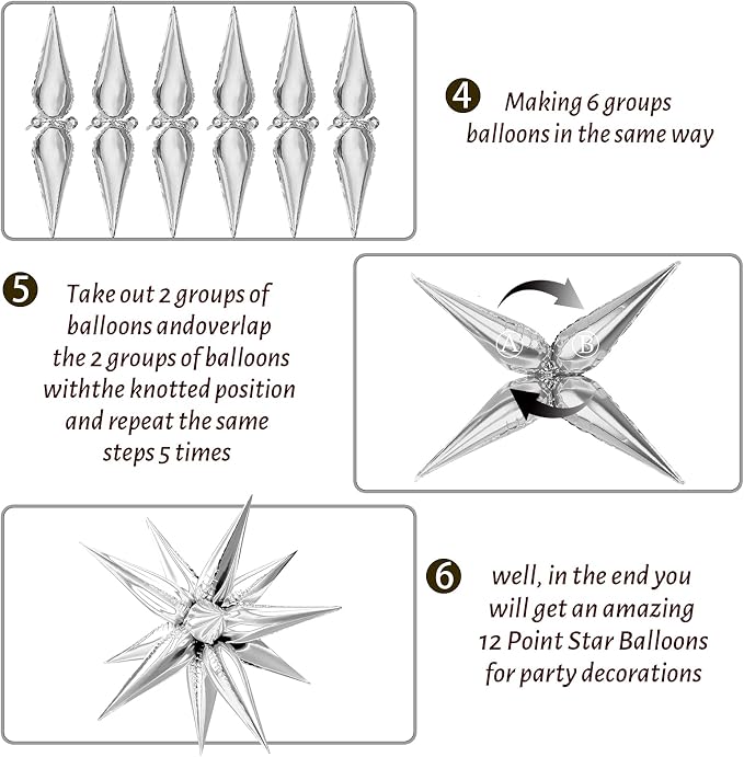 Silver Star Balloons, 12 Point Cone Explosion Star Foil Balloons | 60 Pcs - Image 4