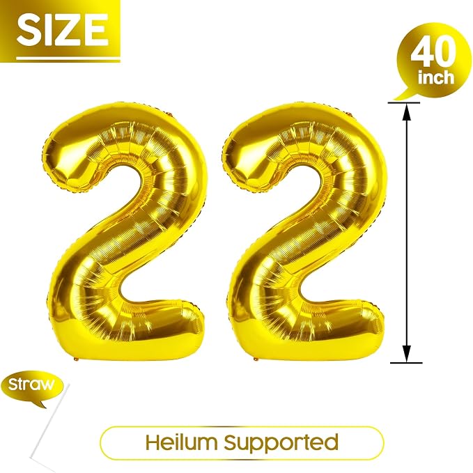 22 Balloon - Gold Birthday Number Balloons, 40 Inch Decorations Men Women | - Image 5