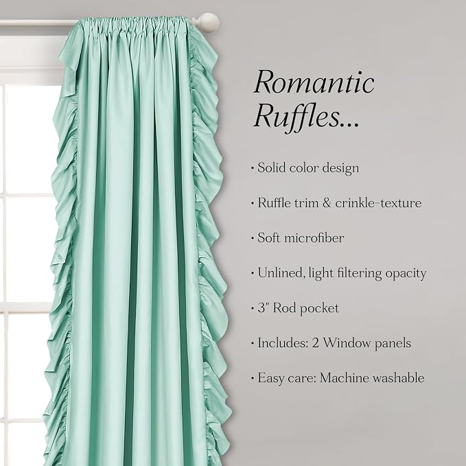Lush Decor Reyna Ruffle Window Curtain Panel Set, Light Blue - Image 7