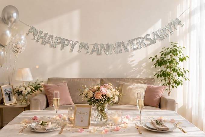 Happy Anniversary Banner, Wedding Anniversary Party Decorations Supplies - Image 6