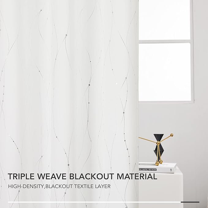 Deconovo Blackout Grommet Silver Pattern Printed Curtains, Pure White, 52W x - Image 5