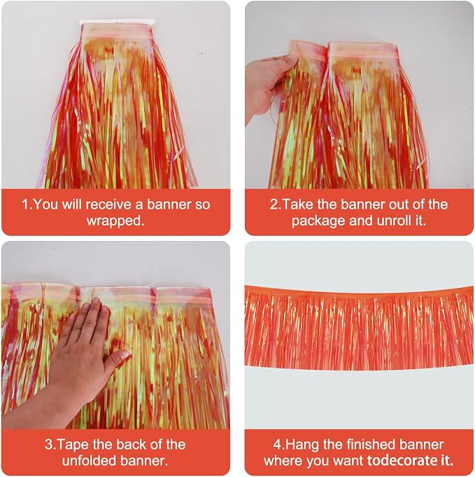 BEISHIDA Shining Red Fringe Garland Banner 30ft Wall Tinsel Foil Streamers | - Image 3
