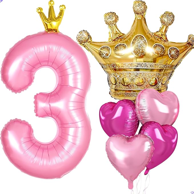 Princess 3rd Birthday Party Decorations, 40 inch Large Pink Crown 3 Balloon by Unknown