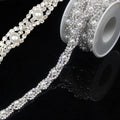 PEARLY JUN 1 Yard Pearl Rhinestone Trim Chain Silver Crystal Fringe Diamond Applique Ribbon String Tassel Strip for Sewing Wedding Dress Crafting Crafts Flower Embellishments