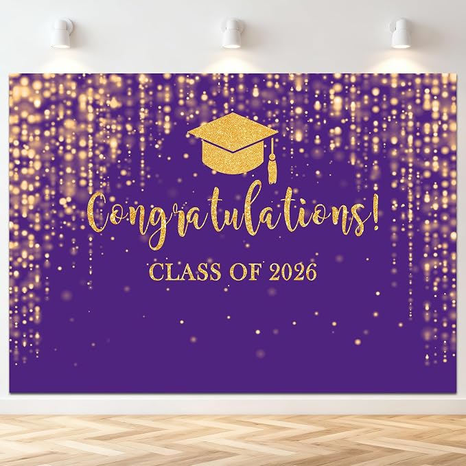 Mocsicka Class of 2026 Backdrop Purple Gold Glitter Bokeh Graduation Party by Mocsicka