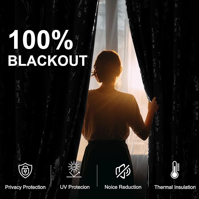 NICETOWN 100% Black Out Curtains 96 inch Long - Image 3