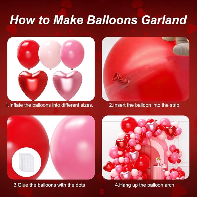 Red and Pink Valentine's Day Balloons Arch Kit Garland - Image 4