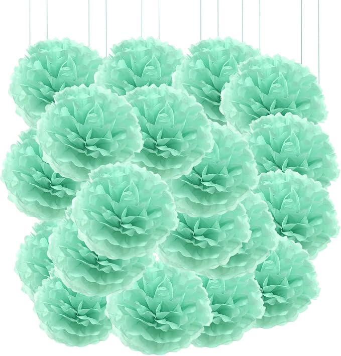 Qimoo 20pcs Mint Green Paper Pom Poms Decorations, DIY Decorative Pom-poms by QIMOO