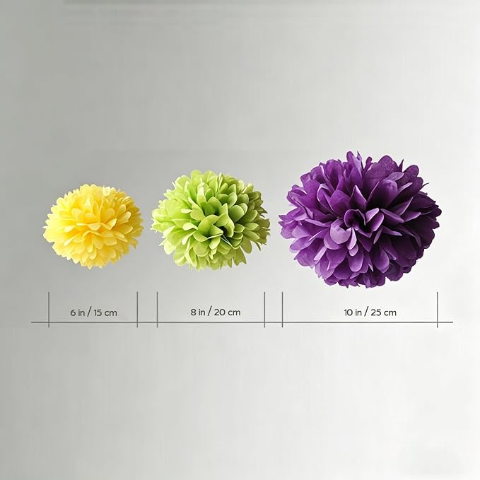 AimtoHome Mardi Gras Tissue Paper Pom Poms, Cyan Purple Green Yellow Cream - Image 6