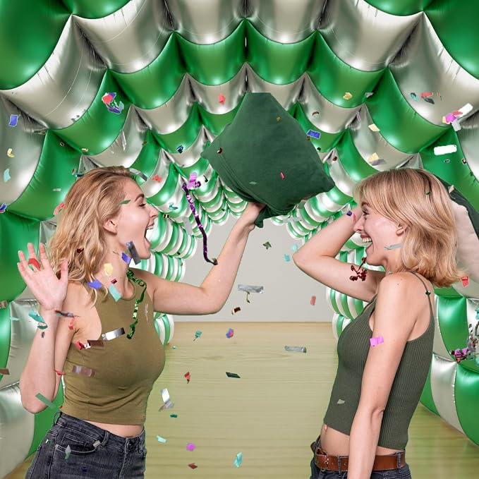 Metallic Green Silver and Black Square Foil Balloons Wall Tunnel Backdrop - Image 4