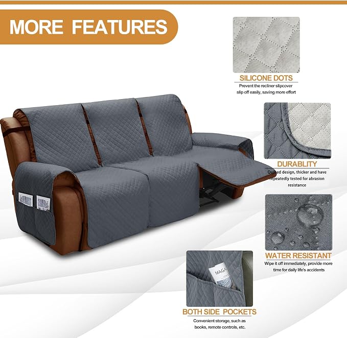 XINEAGE Water Resistant Recliner Cover, 3 seat Recliner Sofa Covers - Image 2