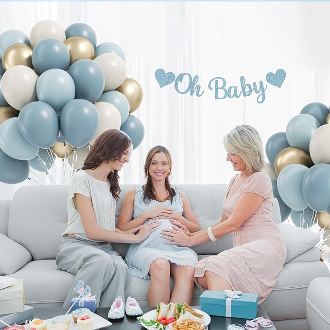 60pcs Dusty Blue Balloons with 12inch Sand White Metallic Gold Balloons | - Image 4