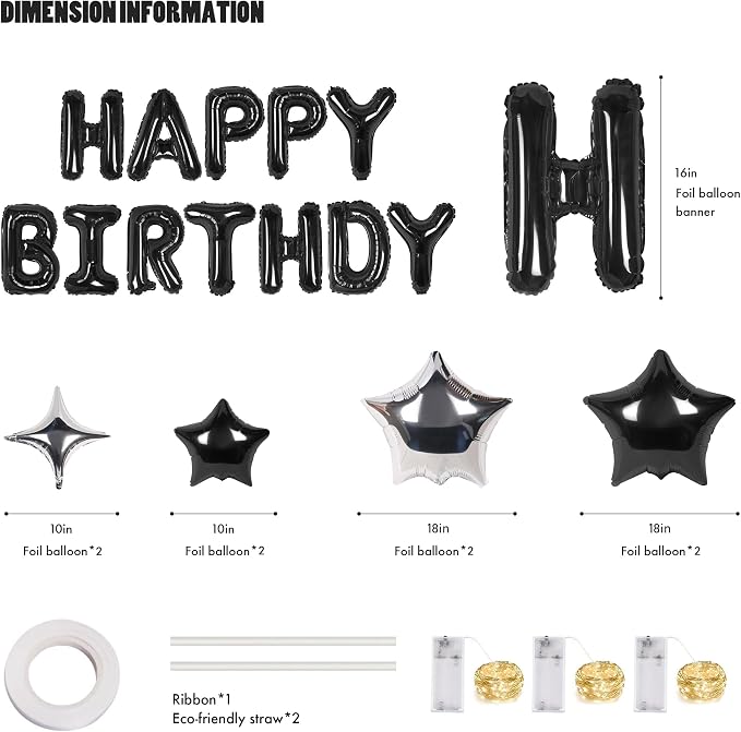 CANREVEL Happy Birthday Banner Decorations + 8Pcs Star Balloons, - Image 2